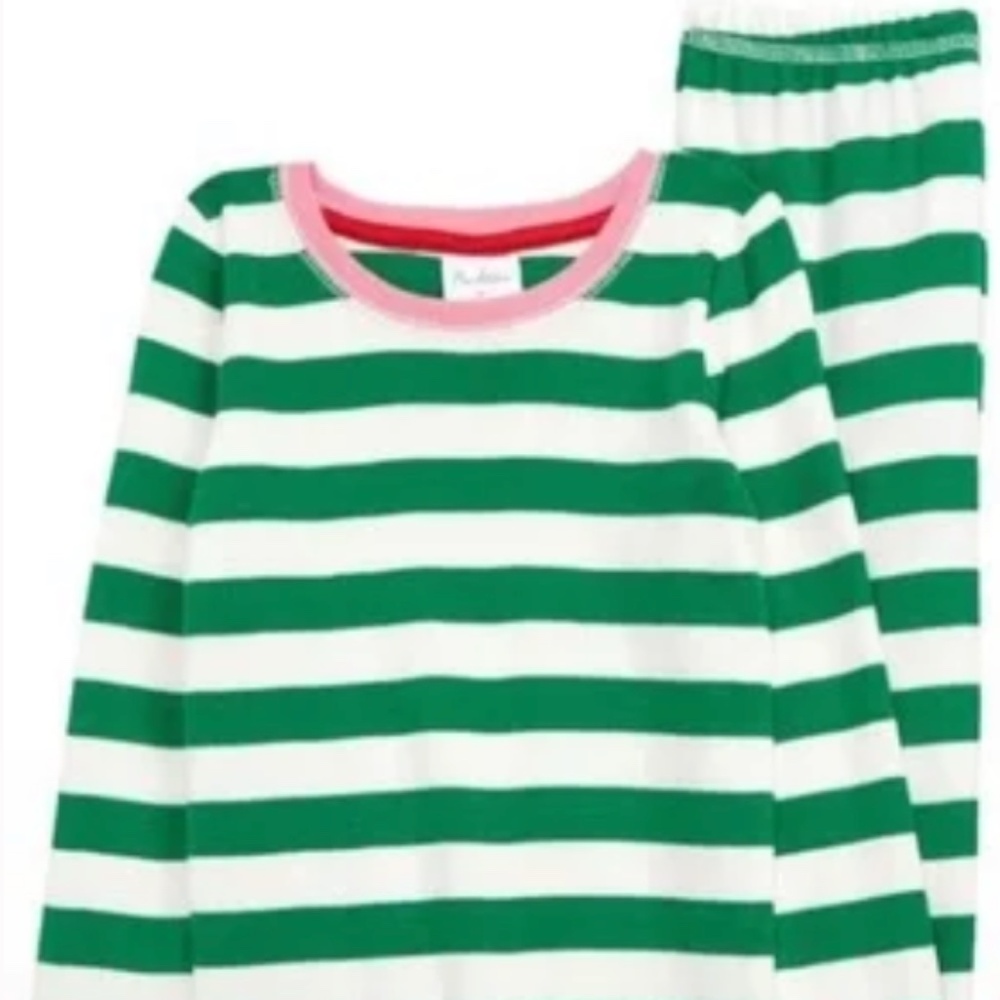 Mini Boden green and white stripe pjs